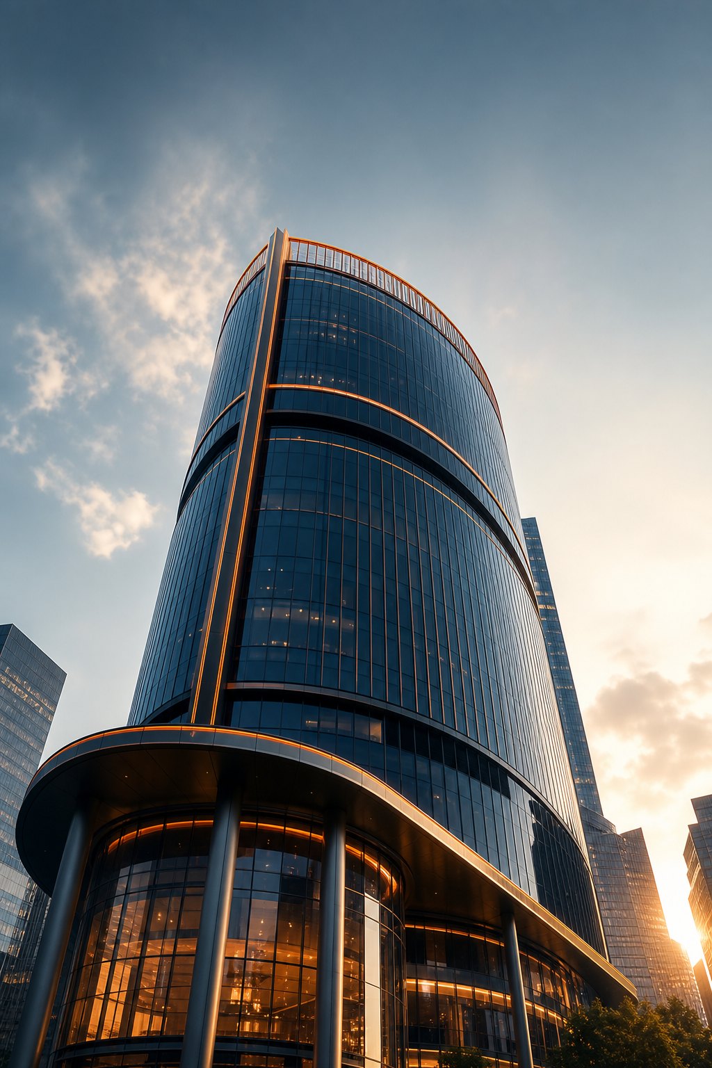 Modern public-company building rising into the sky